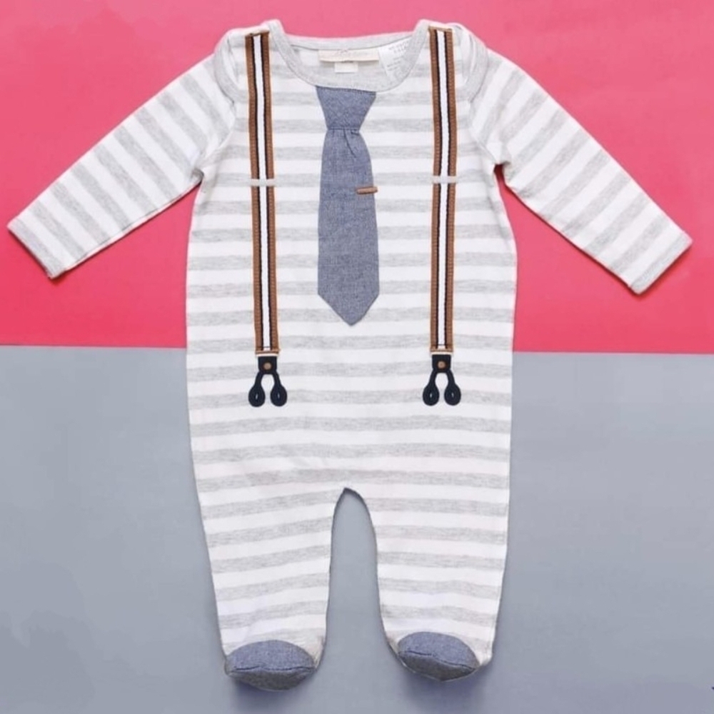 Miniclasix Baby | Striped Tie Footie Pajamas